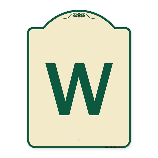 Designer Series Sign W/ Letter W, Tan & Green Heavy-Gauge Aluminum Sign, 24" x 18", TG-1824-22920